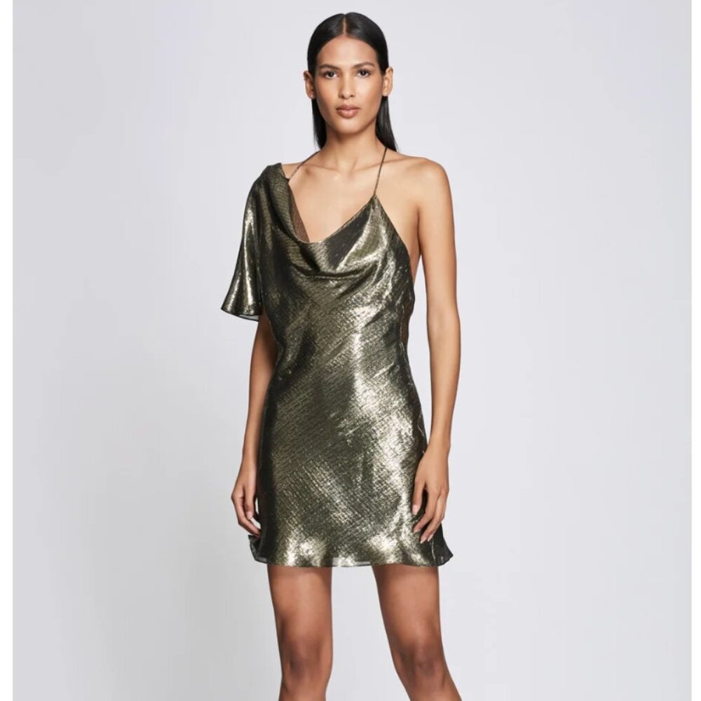 Cushnie | Dresses | Metallic Gold Silk Lame Asymmetric Mini Dress Cushnie